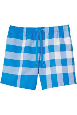 Burberry Men Swim Shorts - Checkered drawstring swim shorts - Blue