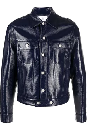 Courrèges Men Leather Jackets - Button-up faux-leather jacket - Blue