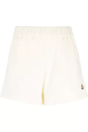 Moncler Women Shorts - Logo-patch velour shorts - Neutrals