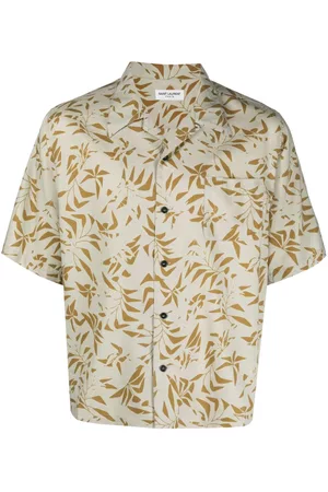 Saint Laurent Men Hawaiian Shirts - Palm tree-print Hawaiian shirt - Neutrals