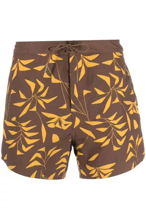 Saint Laurent Men Swim Shorts - Sunset-print swim shorts - Brown