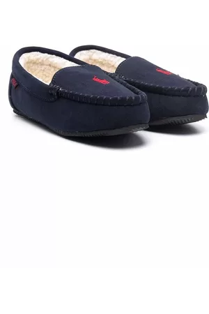 Ralph Lauren Boys Slippers - Logo-embroidered shearling-lined slippers - Blue