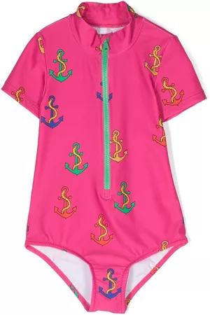 Mini Rodini Boys Swim Shorts - Anchor short-sleeve swim suit - Pink