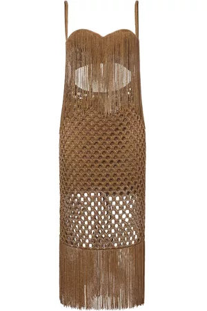Proenza Schouler Women Knitted Dresses - Lacquered fringe-detail knitted dress - Brown