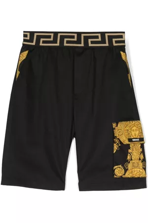 VERSACE Boys Shorts - Baroque-print cotton shorts - Black
