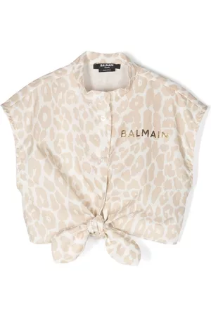Balmain Tops - Logo-print leopard-print shirt - Neutrals