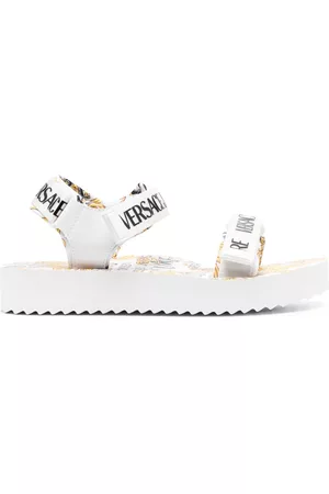 VERSACE Women Sandals - Touch-strap logo print sandals - White