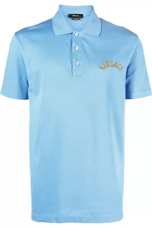 VERSACE Men Polo T-Shirts - Seashell Baroque-logo polo shirt - Blue