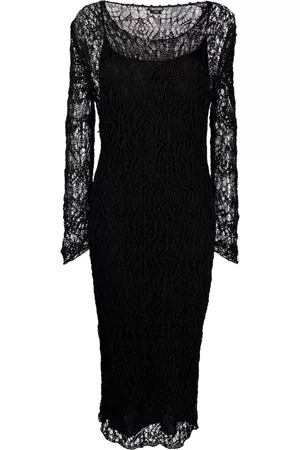 Tom Ford Women Printed Dresses - Lace-patterned pencil dress - Black
