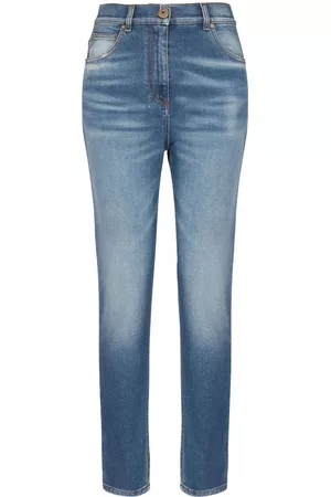 Balmain Women Skinny Jeans - Logo-plaque slim-cut jeans - Blue