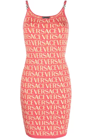 VERSACE Women Knitted Dresses - Allover logo-print knitted dress - Pink