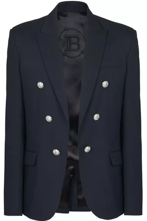 Balmain Men Blazers - Button-detailed wool blazer - Blue