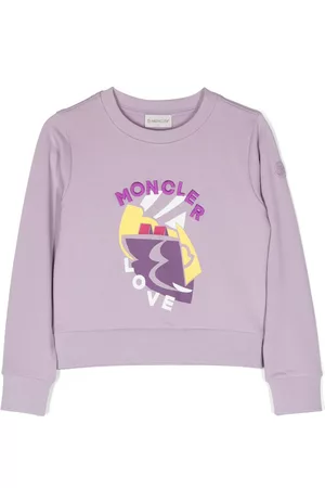 Moncler Girls Long Sleeved Shirts - Embroidered-logo long-sleeve sweatshirt - Purple