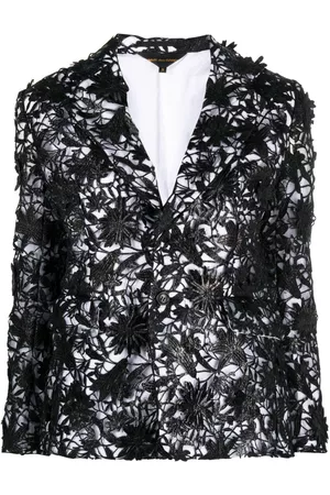 Comme des Garçons Women Blazers - Floral-lace single-breasted blazer - Black