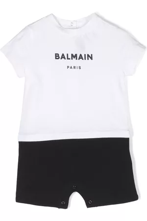 Balmain Rompers - Logo-print cotton romper - White