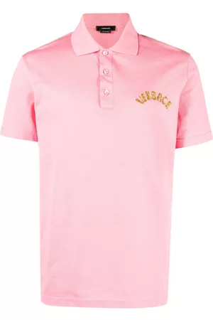 VERSACE Men Polo T-Shirts - Seashell Baroque-logo polo shirt - Pink