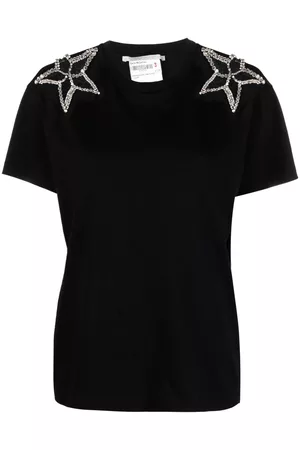 Stella McCartney Women Short Sleeved T-Shirts - Crystal-embellished short-sleeved T-shirt - Black