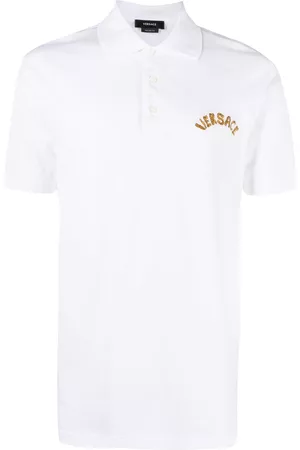 VERSACE Men Polo T-Shirts - Seashell Baroque-logo polo shirt - White