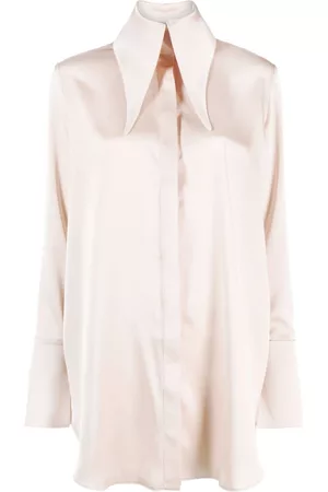 16Arlington Women Casual Dresses - Seymour oversized-collar satin shirtdress - Neutrals