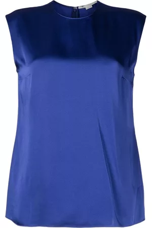 Stella McCartney Women Tank Tops - Satin-finish sleeveless blouse - Blue