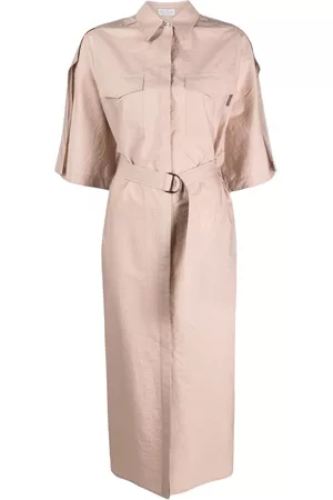 Brunello Cucinelli Women Casual Dresses - Belted shirt midi dress - Pink