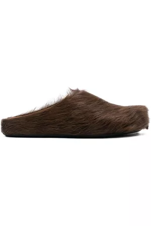 Marni Men Winter Boots - Fur-trimmed sabot slippers - Brown
