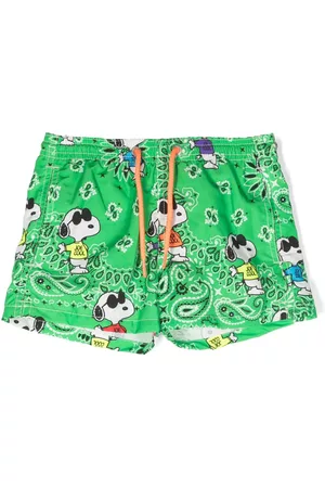 MC2 SAINT BARTH Boys Swim Shorts - X Peanuts graphic-print swim shorts - Green