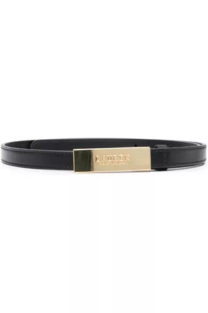 Ralph Lauren Women Belts - Logo-plaque skinny calf leather belt - Black