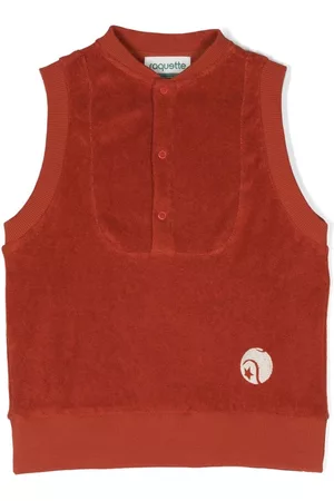 Raquette Boys Tops - Logo-print velvet vest - Red