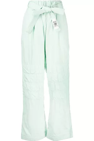 Stella McCartney Women Straight Leg Pants - Stitch-detail belted trousers - Green