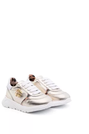 Roberto Cavalli Girls Sneakers - Logo-plaque leather trainers - Gold