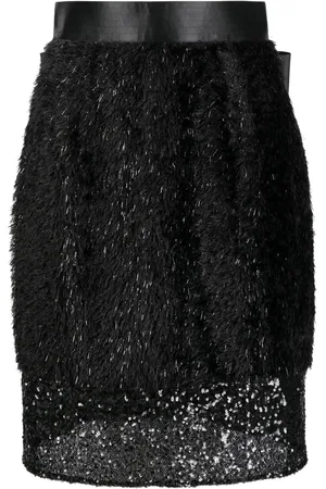 UNDERCOVER Layered faux-fur pencil skirt