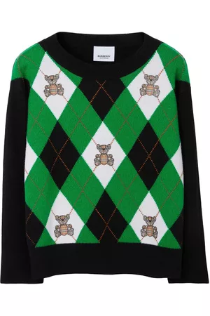 Burberry Boys Argyle Sweaters - Thomas Bear argyle-check jumper - Black