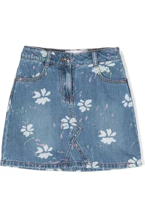 ERMANNO SCERVINO JUNIOR Girls Printed Skirts - Floral-print denim mini skirt - Blue