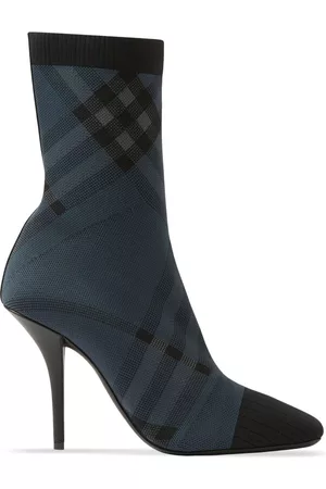 Burberry Women Boots - Vintage Check 100mm knitted boots - Blue