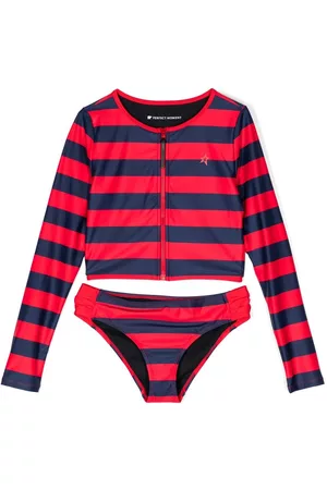 Perfect Moment Girls Bikini Sets - Rash Guard striped bikini set - Red