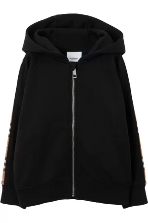 Burberry Boys Hoodies - Check stripe zipped hoodie - Black