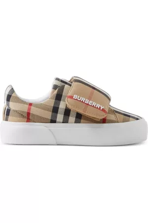 Burberry Sneakers - Touch-strap check cotton sneakers - Neutrals