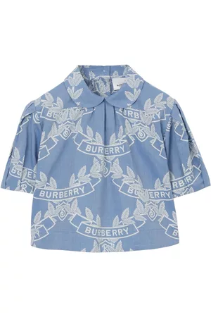 Burberry Girls Blouses - Motif-print cotton chambray blouse - Blue