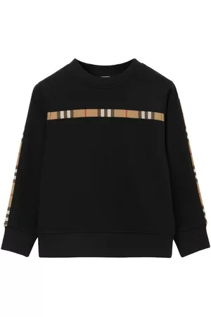 Burberry Girls Hoodies - Check-panel cotton sweatshirt - Black