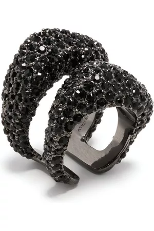 Alexander McQueen Women Rings - Crystal-embellished double ring - Black