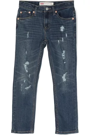 Levi's Straight Jeans - Distressed-finish straight-leg jeans - Blue