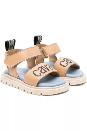 Roberto Cavalli Sandals - Logo-print touch-strap leather sandals - Neutrals