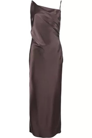 Nanushka Women Asymmetrical Dresses - Asymmetric satin midi dress - Brown