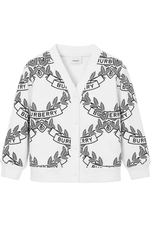 Burberry Girls Sweatshirts - Crest-print cotton cardigan - White