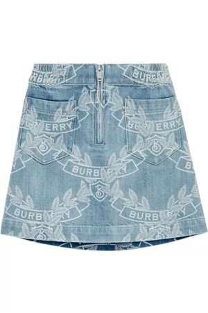 Burberry Girls Printed Skirts - Crest-print denim skirt - Blue