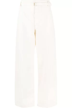 LEMAIRE Men Wide Leg Pants - Easy belted wide-leg trousers - White