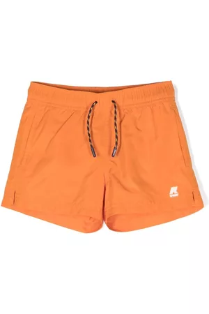 K-Way Boys Swim Shorts - Logo-print drawstring swim shorts - Orange