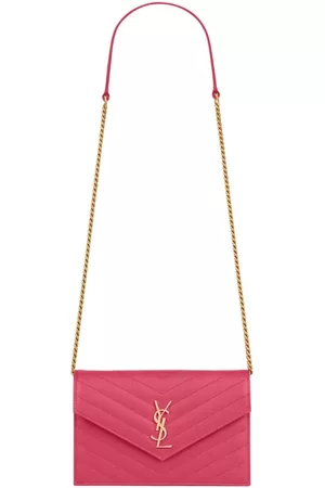 Saint Laurent Women Chain Wallets - Cassandre Envelope leather chain wallet - Pink