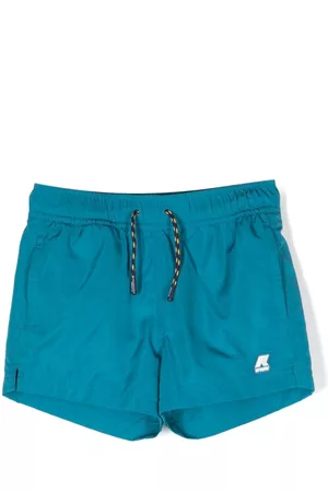 K-Way Boys Swim Shorts - Logo-print drawstring swim shorts - Blue
